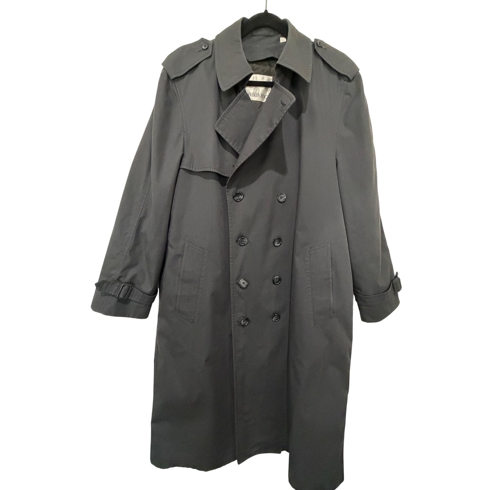 London Fog Mens Double Breasted Trench Coat Charcoal Grey Size 42 Regular
